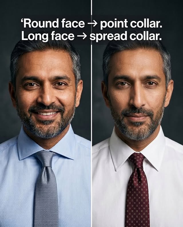 Your collar should argue with your face — not agree.