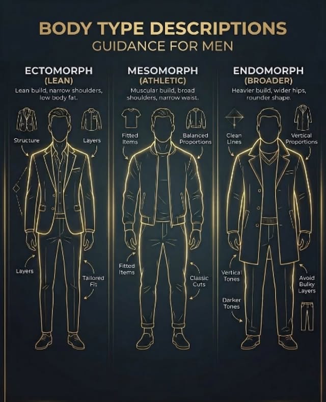 Ecto, meso, endo — dress the frame you actually have.