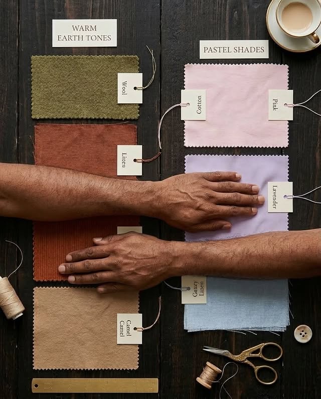 Warm earth for depth. Pastels for softness.