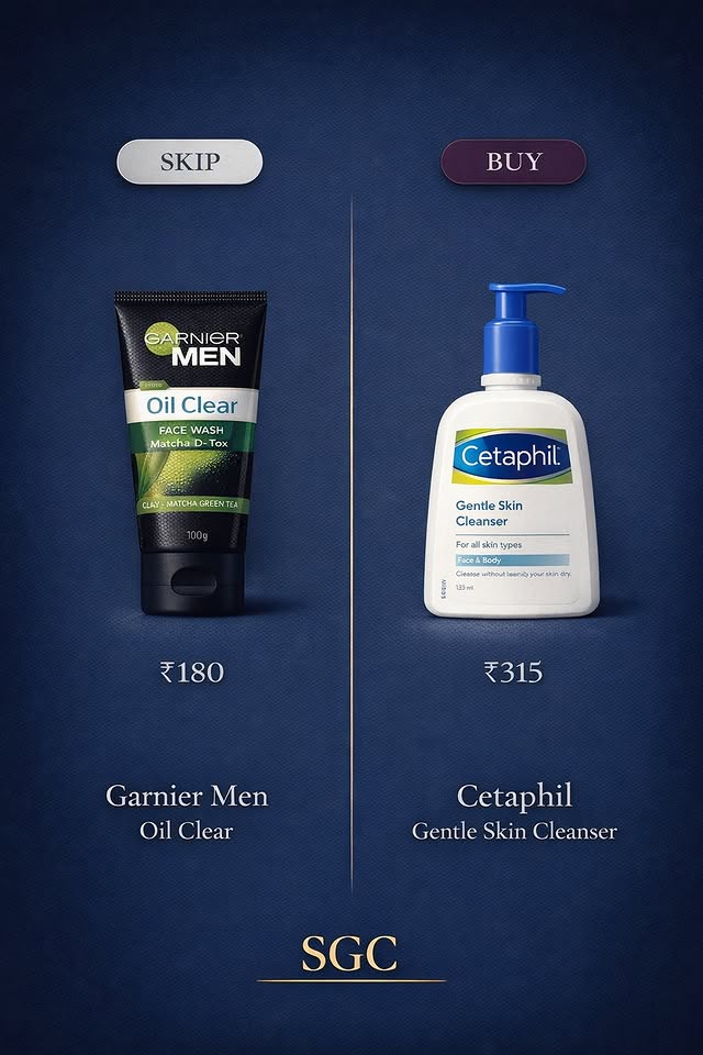 Skip Garnier Men Oil Clear Face Wash. Buy Cetaphil Gentle Skin Cleanser.
